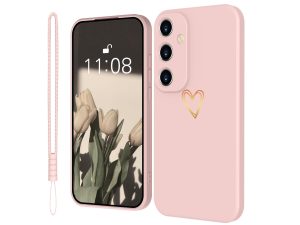 Orda for Samsung Galaxy S23 FE Case Silicone Cell Phone Case Samsung Galaxy S23 FE with Gold Love Heart, Thin Gold Love Protective Case Slim Scratch-Resistant All-Round Protection Case for Samsung S23 FE 5G